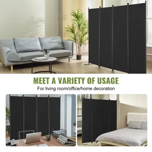 VEVOR Raumteiler Trennwand 4-teiliger Paravent Stellwand, faltbarer Sichtschutz für Büro Schlafzimmer Esszimmer Arbeitszimmer Balkon, Raumtrenner freistehend (228 x 45 x 172,5 cm), Schwarz – Bild 5