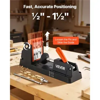 VEVOR Pocket Hole Jig, 12,7 bis 38,1mm, Schrägloch Positionierer, Taschenlochbohrlehren-Set mit Staubabsaugungsadapter, Abnehmbarem Führungsblock, Bohrer, Anschlagring, für Holzbearbeitung VEVOR Pocket Hole Jig, 12,7 bis 38,1mm, Schrägloch Positionierer, Taschenlochbohrlehren-Set mit Staubabsaugungsadapter, Abnehmbarem Führungsblock, Bohrer, Anschlagring, für Holzbearbeitung