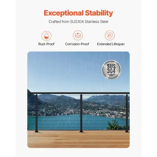 VEVOR Kabelgeländerpfosten, 4er-Pack, 914x25,4x50,8 mm, vorgebohrte horizontale Löcher, Edelstahl SUS304, gebogene horizontale Halterung, für Handlauf, Balustrade, schwarz, 4JZLGZXHS914UUOI6001V0 – Bild 2