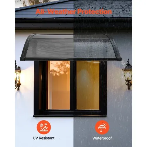VEVOR Vordach für Haustür, 965x1017 mm, Pultbogenvordach, Überdachung mit Entwässerung & ABS-Halterung, Regen-, Schnee- & Sonnenschutz, Polycarbonat-Türdach für Veranda & Terrasse, Rauchgrau – Bild 2