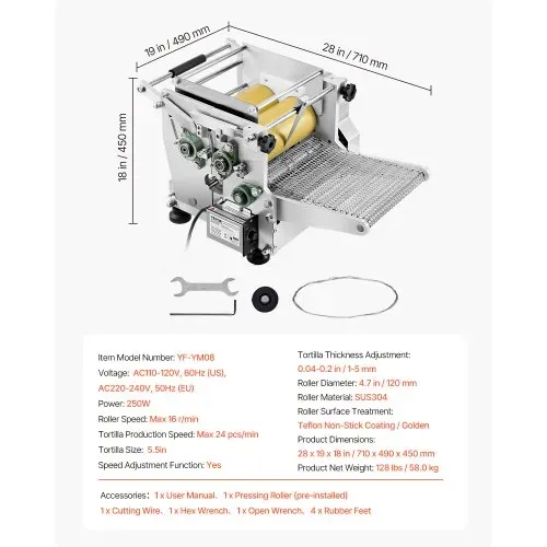 VEVOR elektrischer Tortillamaker, automatische Maschine zur Herstellung von Maistortillas mit Antihaftbeschichtung & Formen (5,5 Zoll), für die Herstellung von Sopes Roti Pita Tortilla – Bild 6
