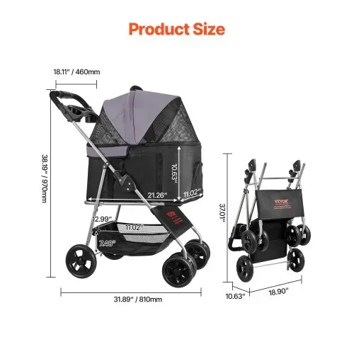 VEVOR Hundewagen 81x46x97 cm, 16,9 kg Tragkraft, faltbarer Hundebuggy, 4-Rad-Buggy mit abnehmbarer Trage und Netzfenstern, tragbarer Haustier-Buggy mit Bremse für kleine bis mittelgroße Haustiere VEVOR Hundewagen 81x46x97 cm, 16,9 kg Tragkraft, faltbarer Hundebuggy, 4-Rad-Buggy mit abnehmbarer Trage und Netzfenstern, tragbarer Haustier-Buggy mit Bremse für kleine bis mittelgroße Haustiere