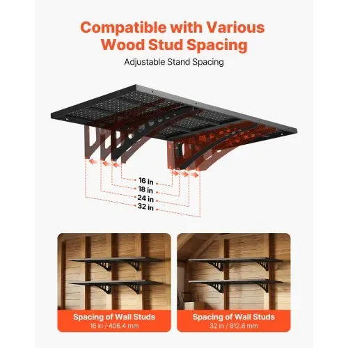 VEVOR 2er-Set Garagenregal 1219x503x200 mm Werkzeugaufbewahrung 127 kg pro Schicht Werkzeughalter Wand 1219x503 mm Regalfläche Aufbewahrungsregale Metallregal Werkzeug Organizer Wandregale – Bild 2