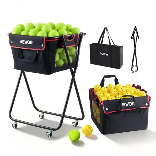 VEVOR Tennisballwagen Faltbar, Tennisballkorb für 175 Tennisbälle oder 290 Pickleballs, Klappbarer Ballwagen mit Rahmen aus Kohlenstoffstahl & Tragetasche, Ballkorb mit Rollen für Training, Schwarz VEVOR Tennisballwagen Faltbar, Tennisballkorb für 175 Tennisbälle oder 290 Pickleballs, Klappbarer Ballwagen mit Rahmen aus Kohlenstoffstahl & Tragetasche, Ballkorb mit Rollen für Training, Schwarz