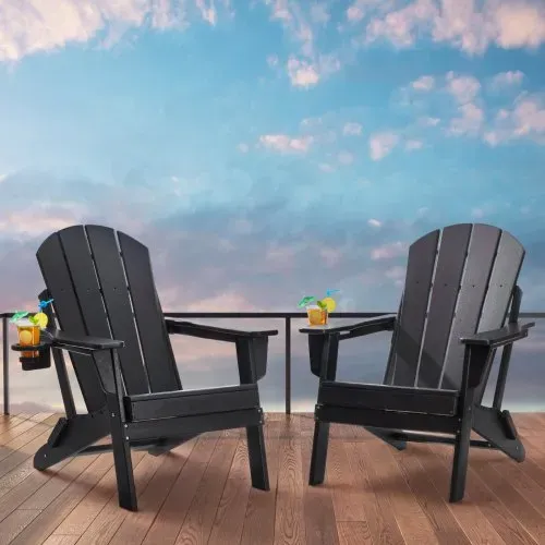 VEVOR Adirondack-Stuhl aus Kunststoff, 2er-Set, wetterfest, tragbar, klappbar, Feuerstellenstuhl, Adirondack-Terrassenstuhl für den Außenbereich mit Getränkehalter, mit entspannender Armlehne, ergonomisch, für Garten, Hinterhof – Schwarz – Bild 7