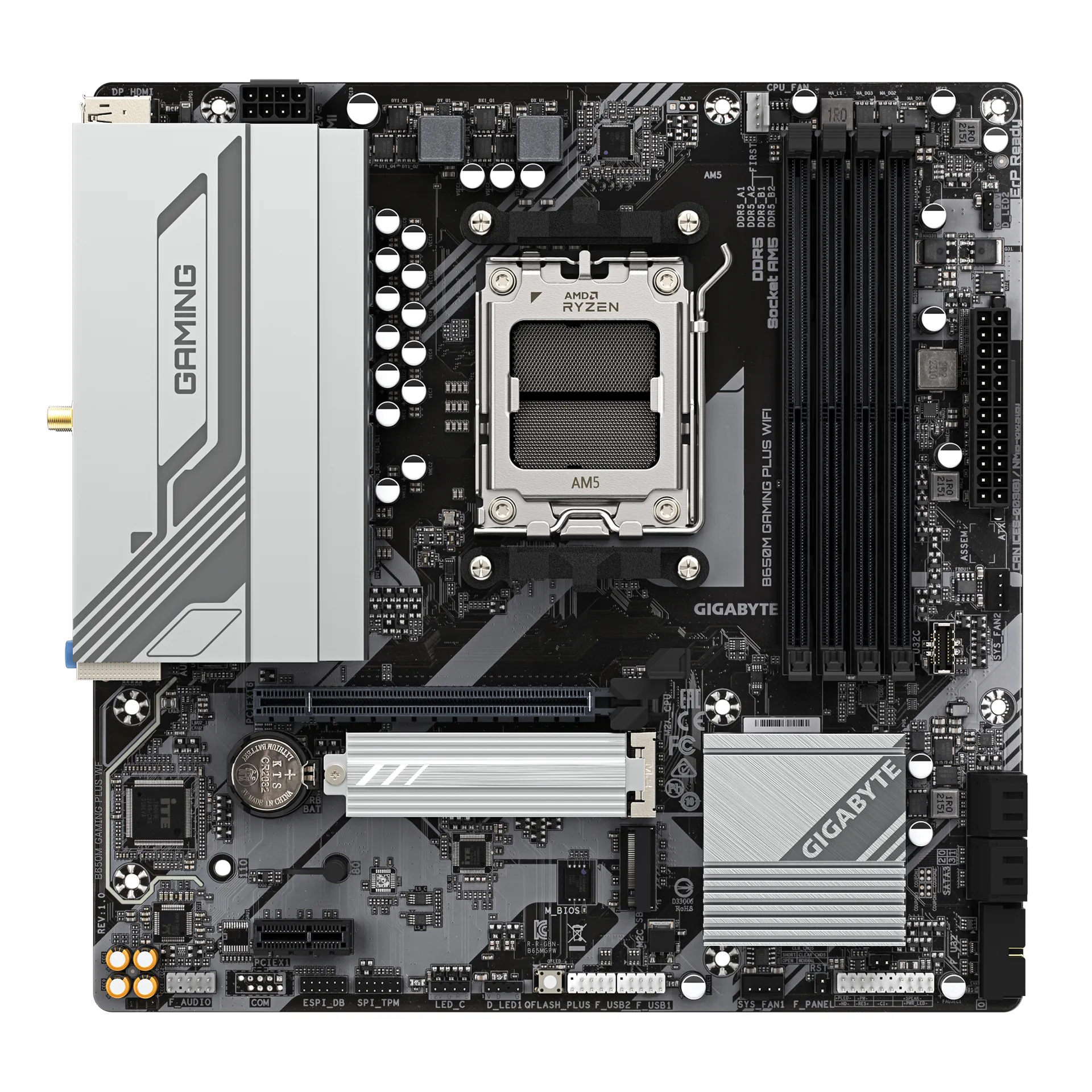 GIGABYTE B650M GAMING PLUS WIFI Mainboard – AMD Ryzen 9000 CPUs, 5+2+2 Phasen VRM, bis zu 8000 MHz DDR5, 2xPCIe 4.0 M.2, 2.5GbE LAN, WIFI 6E, USB 3.2 Gen 1 – Bild 2