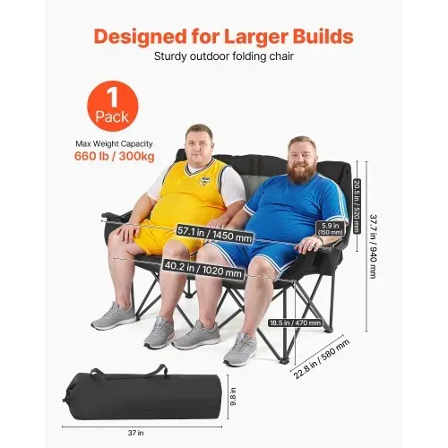VEVOR Campingstuhl für 2 Personen Faltstuhl 300 kg Belastbar, Anglerstuhl mit 2 Getränkehaltern & Weinglashaltern & Zeitschriftenhalterungen & Tragetaschen, für Outdoor-Aktivitäten Angeln 1 Stk. VEVOR Campingstuhl für 2 Personen Faltstuhl 300 kg Belastbar, Anglerstuhl mit 2 Getränkehaltern & Weinglashaltern & Zeitschriftenhalterungen & Tragetaschen, für Outdoor-Aktivitäten Angeln 1 Stk.