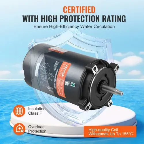 VEVOR 1 PS Poolpumpenmotor, 56J Rahmen, 115V(9.8 Ampere)/230V(4.9 Ampere) 3450 U/min, 60Hz, 1.4 Betriebsfaktor, 90μF/250V Kondensator, CCW Rotation Rundflansch Ersatzmotor – Bild 4