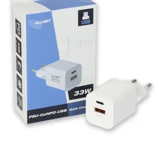 ALLNET Ersatznetzteil QC USB-C PD GaN Netzteil Power Supply 33 Watt 1x USB Typ-A QC, 1x USB Typ-C**EU PLUG** ALLNET Ersatznetzteil QC USB-C PD GaN Netzteil Power Supply 33 Watt 1x USB Typ-A QC, 1x USB Typ-C**EU PLUG**
