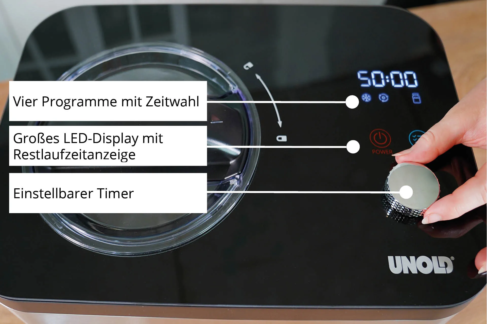 Unold 48826 Eismaschine & Joghurtbereiter EVA Kompressor Eismaschine 1,5 l 120 W Schwarz, Edelstahl – Bild 5