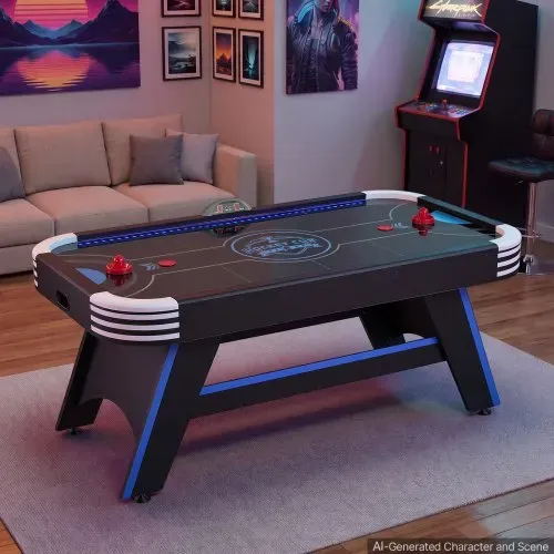VEVOR Airhockeytisch 183 x 102 x 79 cm MDF Elektrischer Hockeytisch Schwarz Geeignet für Familien und Spieleabende, Elektronisches Punktesystem, LED-Beleuchtung, Eckenschutz und Verstellbare Standfüße – Bild 7