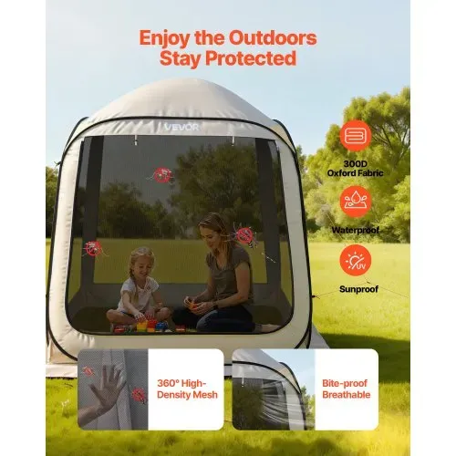 VEVOR Campingzelt, 182,88x182,88x219,4 cm, Partyzelt für 4-6 Personen, Pop Up Zelt mit Tragetasche, Netz-Seitenwänden und Heringen, für Garten, Terrasse und Outdoor-Aktivitäten, Beige – Bild 5