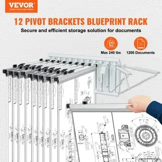 VEVOR Wandmontage-Lagerregal für Blaupausen – bietet Platz für bis zu 1200 Blaupausen, hängender Blaupausenhalter mit 12 Schwenkhalterungen, für 24″, 30″, 36″ oder 42″ Klemmen (nur Regal ohne Klemmen) – Schwerlast (240 lbs) VEVOR Wandmontage-Lagerregal für Blaupausen – bietet Platz für bis zu 1200 Blaupausen, hängender Blaupausenhalter mit 12 Schwenkhalterungen, für 24″, 30″, 36″ oder 42″ Klemmen (nur Regal ohne Klemmen) – Schwerlast (240 lbs)