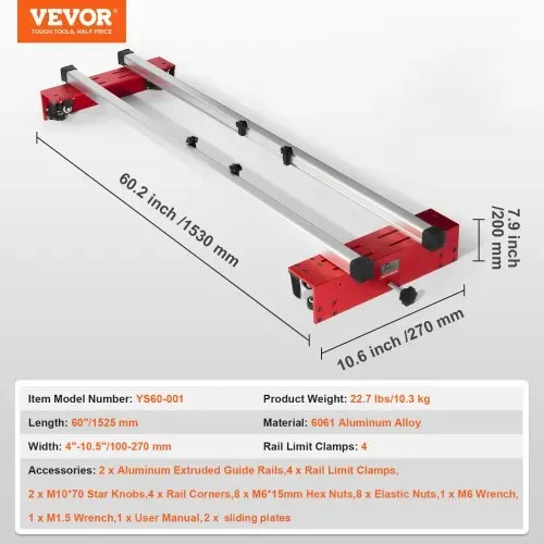 VEVOR Planfräsvorrichtung 1525mm, tragbare und leicht einstellbare Vorrichtung zum Glätten von Platten, DIY-Frässchlitten für die Holzbearbeitung, Trimmhobelmaschine zum Glätten von Holz, Heimwerker – Bild 6