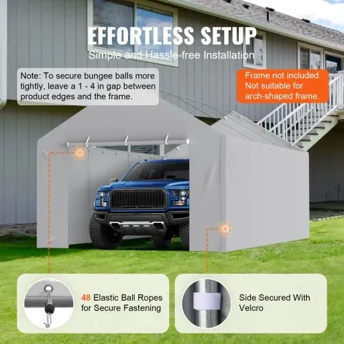 VEVOR Carport-Garagenzelt Seitenwand 610 x 364 cm, Garagenzelt-Unterstandplane, strapazierfähig, wasserdicht und UV-geschützt, grau (Oberteil und Rahmen nicht im Lieferumfang enthalten) – Bild 4