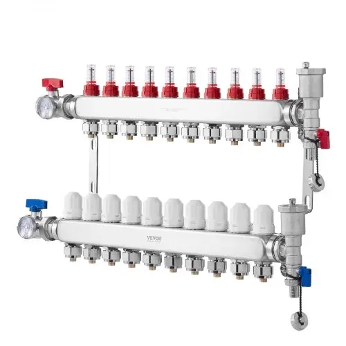 VEVOR 10-Zweig-Wärmeverteilungsverteiler, 1/2-Zoll-PEX-Rohrverteiler, Edelstahl-PEX-Verteiler für hydronische Fußbodenheizung, Wärmeverteilungs-PEX-Verteilersatz mit 1/2-Zoll-Adaptern im Lieferumfang enthalten – Bild 10