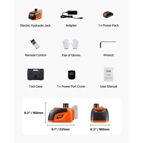 VEVOR elektrischer Wagenheber verstellbarer tragbarer Scherenwagenheber mit hoher Tragkraft (5 t), Reifenwechselersatz mit LED-Licht & Fernbedienung, Wagenheber-Set für Limousine SUV Lkw Orange – Bild 6