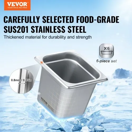VEVOR Gastronormbehälter, Edelstahl Behälter 6 Stk. 1/6 Größe 178 x 168 x 160 mm Speisebehälter, kommerzieller Dampfpfanne Warmhaltebehälter für Speisen, Torten, Hotelpfanne Tisch Food Pan Buffet VEVOR Gastronormbehälter, Edelstahl Behälter 6 Stk. 1/6 Größe 178 x 168 x 160 mm Speisebehälter, kommerzieller Dampfpfanne Warmhaltebehälter für Speisen, Torten, Hotelpfanne Tisch Food Pan Buffet