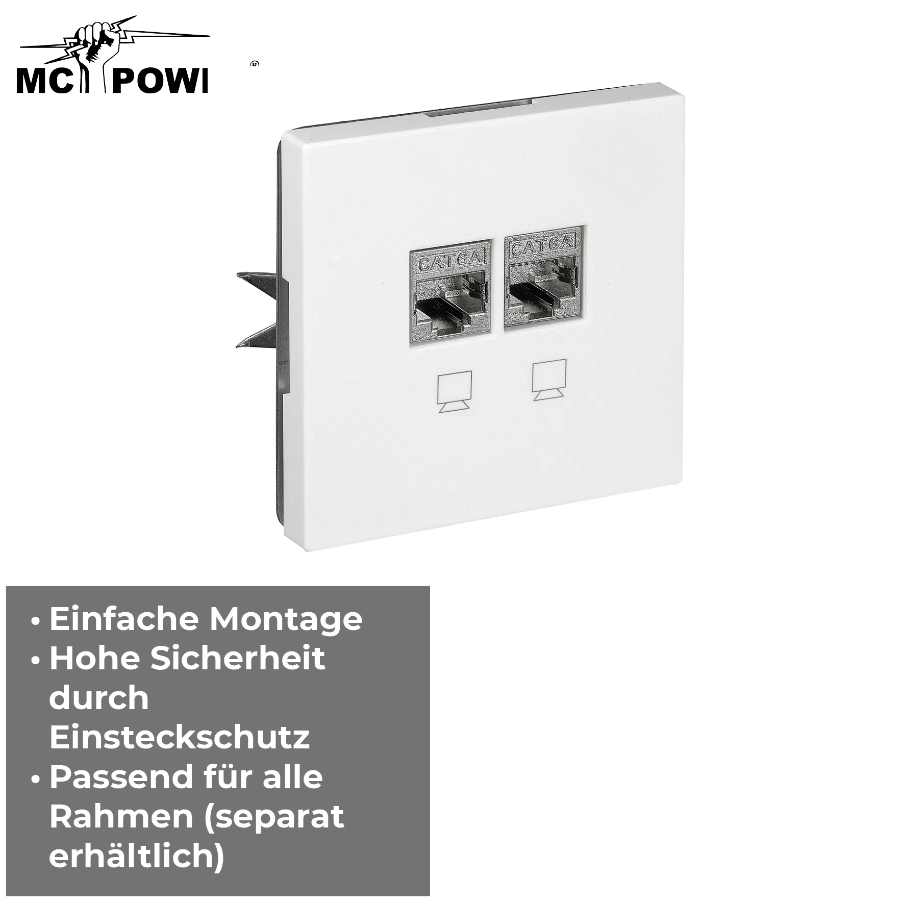 Netzwerk-Dose McPower ''Shallow'' CAT6A, UP, weiß, vollgeschirmt – Bild 4
