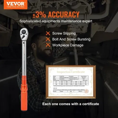 VEVOR Drehmomentschlüssel 12,7 mm, 14–204 Nm Drehmomentschlüssel Fahrrad & Motorrad Set, ± 3 % Fehlergenauigkeit mit Verlängerungsstange 127mm, 12,7-9,525 mm & 12,7-6,35 mm Adapter, 72 Zähne Ratschenkopf VEVOR Drehmomentschlüssel 12,7 mm, 14–204 Nm Drehmomentschlüssel Fahrrad & Motorrad Set, ± 3 % Fehlergenauigkeit mit Verlängerungsstange 127mm, 12,7-9,525 mm & 12,7-6,35 mm Adapter, 72 Zähne Ratschenkopf