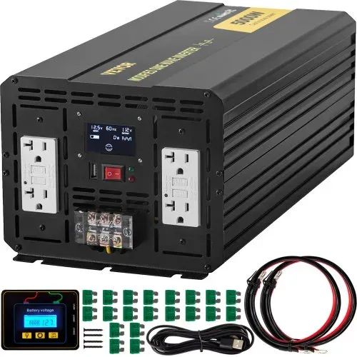 VEVOR Wechselrichter, 5000 W modifizierter Sinus-Wechselrichter, 12 V DC auf 110 V AC Fahrzeugadapter, mit LCD, Fernbedienung, LED-Licht & GFCI-Steckdosen für RV, LKWs, Boote & Outdoor-Adv – Bild 7