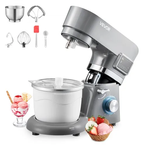 VEVOR Eismaschine Eiscrememaschine 1,7 L Standmixer 6-Gang mit LED-Digitalanzeige & Timer & Rührpaddel & Knethaken & Spritzschutz, für DIY Gefrorener Joghurt, Frucht-Gelato Sorbet Grau 1400 W VEVOR Eismaschine Eiscrememaschine 1,7 L Standmixer 6-Gang mit LED-Digitalanzeige & Timer & Rührpaddel & Knethaken & Spritzschutz, für DIY Gefrorener Joghurt, Frucht-Gelato Sorbet Grau 1400 W