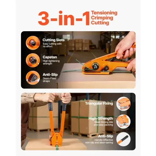 VEVOR 4 tlg. Umreifungsset mit Umreifungsband, Manuelle Umreifungsgerät mit 304,8 m PET Band, 300 Metallklammern & Schneider, Ideale Werkstattausstattung für Industrielle Verpackung, Transport & Lager – Bild 3