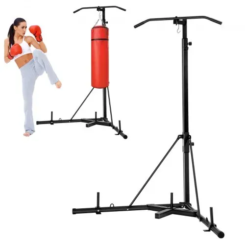 VEVOR 2 in 1 Boxsackständer Trainingsgerät Sandsackgestell aus Stahl, höhenverstellbare Boxsackhalterung mit Klimmzugstang (65 kg belastbar), freistehendes Fitnessgerät für Fitness-Studio Schwarz – Bild 9