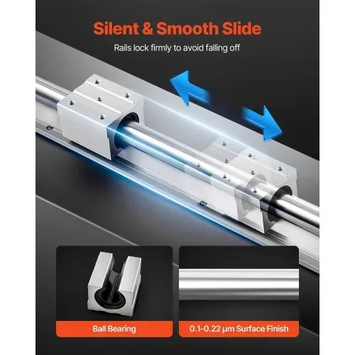 VEVOR Linearführungen SBR20, 2er-Pack 2000 mm Linearschienen & 4 Stk. Gleitblöcke, vollumfänglich gelagerte Welle, Führungsschienen für Schneid-, Schleif-, Fräs- & Bohrmaschinen – Bild 3