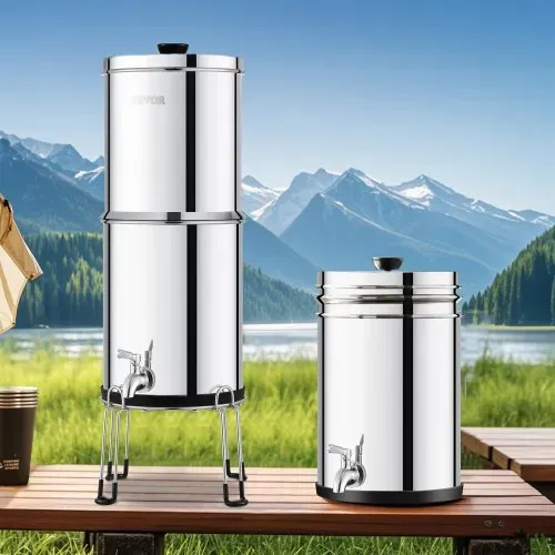 VEVOR Schwerkraft-Wasserfiltersystem, 2,25 G 304 Edelstahl-Arbeitsplatten-Wasserfiltersystem, reduziert Blei und bis zu 99 % Chlor, mit 2 Kohlefiltern/Zapfhahn/Ständer, für Zuhause, Camping, Wohnmobil – Bild 7