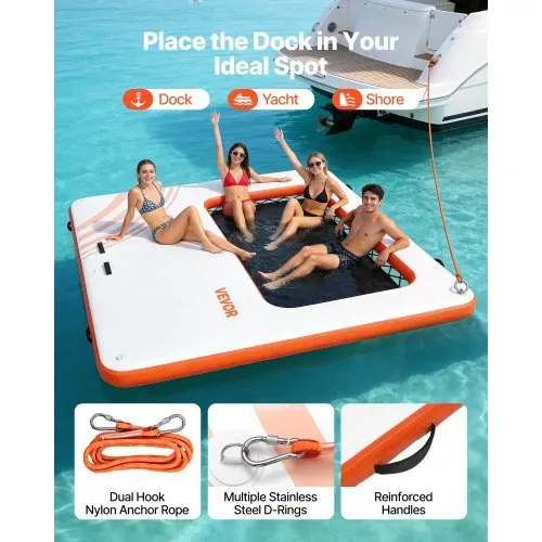 VEVOR Aufblasbares Schwimmdock, 3,05x3,05 m, Schwimmplattform mit Rutschfester Oberfläche, Tragetasche & Abnehmbarer Leiter, Schwimmende Insel, Wasserplattform für Pool, Strand & Meer – Bild 3