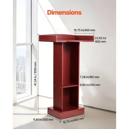 VEVOR Podiumständer Holzrednerpult (105 cm), Laptop-Schreibtisch mit breiter Lesefläche & Ablagefläche & Kantenstopper &elegantem Design, bodenstehend, für Klassenzimmer Konferenzen Kirchen – Bild 3