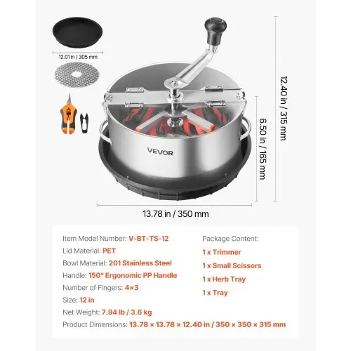 VEVOR Erntemaschine, 30,5 cm Blattschneider, Knospenschneider mit Edelstahlklingen, Nass- & Trocken-Hydrokultur-Schneidemaschine mit Tablett, Blattschüssel Trimmer für Pflanzenknospen & Blumen – Bild 6