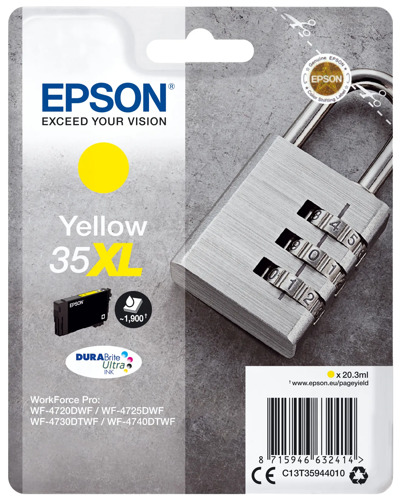 Epson Padlock Singlepack Yellow 35XL DURABrite Ultra Ink Epson Padlock Singlepack Yellow 35XL DURABrite Ultra Ink