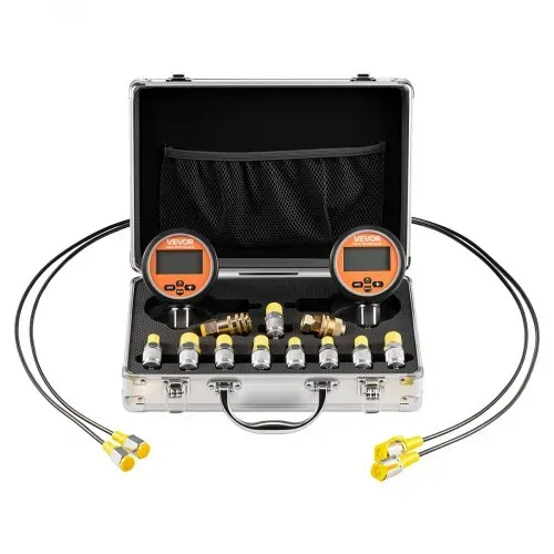 VEVOR digitales Hydraulikdruck Testkupplungsset, 10000 PSI Druckmessgerät Manometer Tester mit 2 Messgeräten & 9 Testkupplungen & 2 Schnellkupplungen & 2 Schläuchen für Bagger Baumaschinen – Bild 9