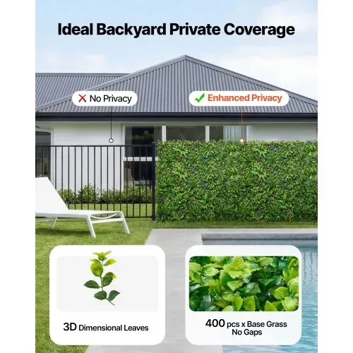VEVOR Künstliche Hecke 50x50 cm 12-tlg. Set, Pflanzenwand im 3D-Paneelstil, PE-Sichtschutz, Sichtschutzzaun, Heckenzaun, Kunstpflanzen Balkonverkleidung für Hochzeiten, Außengärten, Hinterhöfe – Bild 2