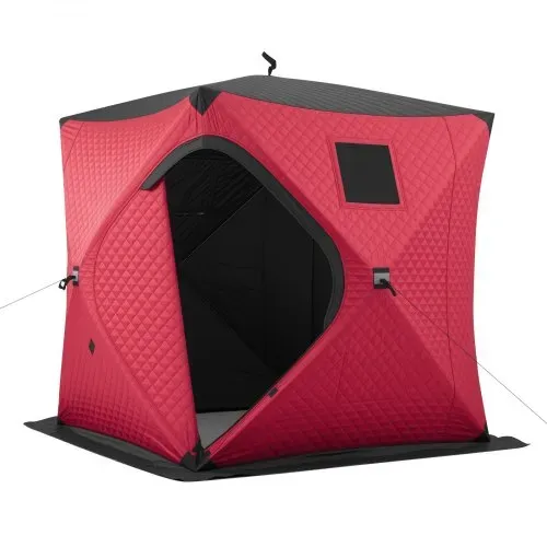 VEVOR Eisangelzelt Eisfischerzelt für 3-4 Personen 1,8x1,8x2m Zelt Isoliert, für Winterfischen, 3,13 m² Fläche, 600D 4-Lagiges Gewebe, Tragbares, Hub-Style-Angelzelt mit Ankern, Seilen, Tragetasche, Rot – Bild 10
