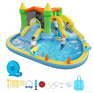 VEVOR Aufblasbare Wasserhüpfburg (382 x 398 x 197 cm), Hüpfburg mit Wasserrutsche & Hüpfburgelementen & Basketballkorb & Planschbecken & Wasserringwurfspiel, für 3–4 Kinder (3 bis 8 Jahre Alt) VEVOR Aufblasbare Wasserhüpfburg (382 x 398 x 197 cm), Hüpfburg mit Wasserrutsche & Hüpfburgelementen & Basketballkorb & Planschbecken & Wasserringwurfspiel, für 3–4 Kinder (3 bis 8 Jahre Alt)