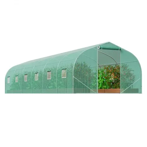 VEVOR begehbares Tunnel-Gewächshaus, 29,5 x 9,8 x 6,6 Fuß Foliengewächshaus-Tunnel, Spitzdach-Pflanzengewächshaus mit verzinktem Stahlrahmen, grüner PE-Abdeckung, aufrollbarer Reißverschlusstür und 12 Fenstern für den Außenbereich – Bild 8