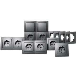 Schalter und Steckdosen Set McPower Flair “Standard“ 20-teilig, anthrazit Schalter und Steckdosen Set McPower Flair “Standard“ 20-teilig, anthrazit
