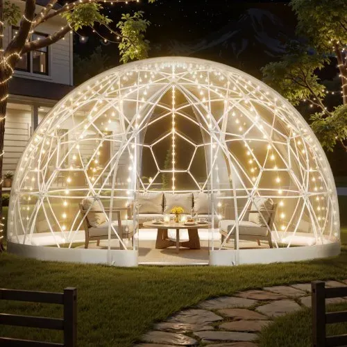 VEVOR Gartenkuppel, 4,57x2,9 m großes transparentes Blasenzelt für 10–14 Personen, geodätisches Kuppelgewächshaus mit Fenster, PVC-Zelt für Hinterhof, Terrasse, Camping, Party, Hochzeit – Bild 7