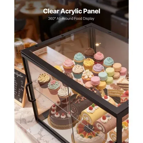 VEVOR Gebäckvitrine 2-stöckig, Gewerbliche Bäckereivitrine aus Transparentem Acryl, Thekenvitrine mit Schiebetür & Abnehmbarer Trennwand für Kekse, Desserts und Donuts, 550 x 385 x 390 mm Schwarz – Bild 2