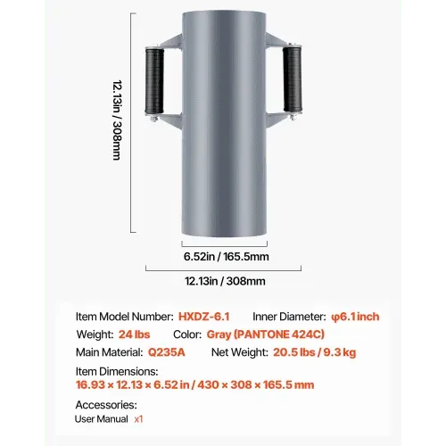 VEVOR Pfahlramme, Handramme mit 2 Handgriffen, Pfostenramme für Holzzäune, Zaunpfahlramme für T-Pfosten mit Innendurchmesser bis zu 15,5 cm, Ideal für Bauernhof, Garten, Hof, 430x308x165,5 mm – Bild 6