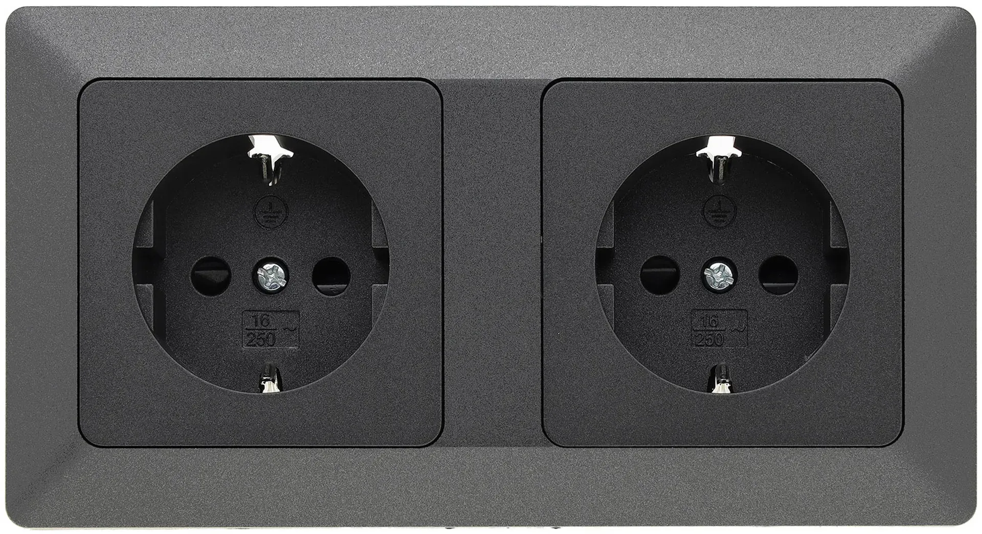 MILOS Set 2 Steckdosen + 2-fach Rahmen 250V~/ 16A, Steckanschluss, Anthrazit MILOS Set 2 Steckdosen + 2-fach Rahmen 250V~/ 16A, Steckanschluss, Anthrazit