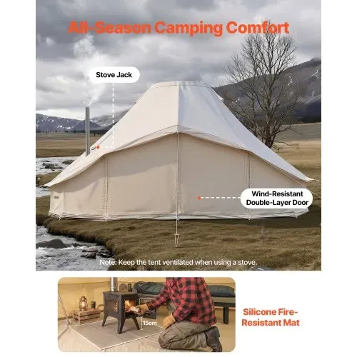 VEVOR Glockenzelt, 4 Jahreszeiten, 6x4x3,1 m, Jurtenzelt mit Ofenrohrdurchführung & Regenhülle, Poly-Baumwoll-Gewebe, bis zu 12 Personen, Ideal für Familien-Camping & Outdoor-Aktivitäten, Beige – Bild 5