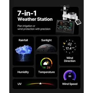 VEVOR 7-in-1 WLAN-Wetterstation mit APP, 7,5-Zoll-VA-Display, solarbetriebener Außensensor, Wettercenter zur Wettervorhersage, Windgeschwindigkeit, Temperatur, Luftfeuchtigkeit, Niederschlag VEVOR 7-in-1 WLAN-Wetterstation mit APP, 7,5-Zoll-VA-Display, solarbetriebener Außensensor, Wettercenter zur Wettervorhersage, Windgeschwindigkeit, Temperatur, Luftfeuchtigkeit, Niederschlag