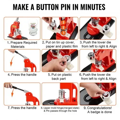 VEVOR Button Maker Maschine, 25 mm (1 Zoll) Badge Punch Press Kit, Kinder DIY Geschenke Pin Maker, Button Herstellung Zubehör mit 500 Stk. Button Teile & Kreisschneider & Zauberbuch – Bild 5