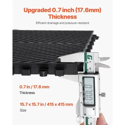 VEVOR 24 x ineinandergreifende Drainagematte Duschmatte 415 x 415 mm modulares ineinandergreifende Bodenmatten 17,6 mm dicke Drainagematten, rutschfeste Drainage-Bodenfliesen, für Garage Schwarz – Bild 2