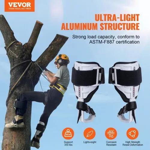 VEVOR Baumkletterspikes, 1 Paar Aluminium-Klettersporne, 350 lbs Tragkraft, Baumkletterausrüstung mit Gurten und Spike-Schutz, Baumpflegeausrüstung für Kletterer, Jagen, Obstpflücken, weiß VEVOR Baumkletterspikes, 1 Paar Aluminium-Klettersporne, 350 lbs Tragkraft, Baumkletterausrüstung mit Gurten und Spike-Schutz, Baumpflegeausrüstung für Kletterer, Jagen, Obstpflücken, weiß