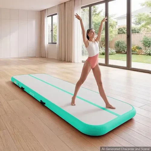 VEVOR Aufblasbare Gymnastikmatte 300x100x10 cm Airtrack-Turnmatte für Training, Wettkampfsport & Yoga, mit Rutschfester Oberfläche, 600-W-Elektroluftpumpe, Reparaturflicken, Düsen & Tasche, Mintgrün – Bild 7
